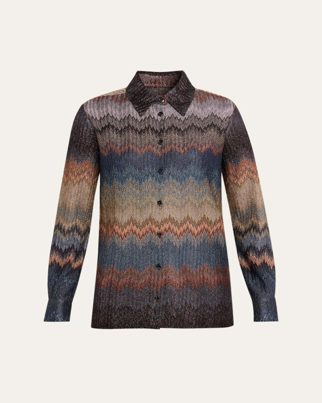 Metallic Chevron Jacquard Button-Down Shirt